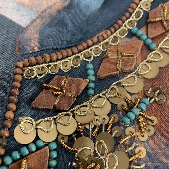 Soft Surroundings Tunic Medium Blouse Millefiori Blue Geometric Print Sequin Top - Picture 8 of 16